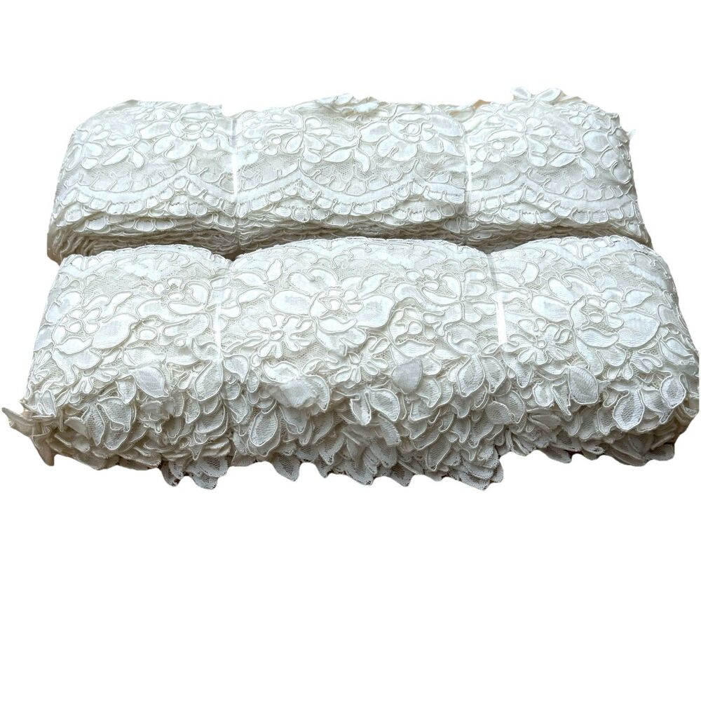 Vintage Lace Trim / Accent Bundle Lot of 2 Floral Off-White Scalloped Edge New